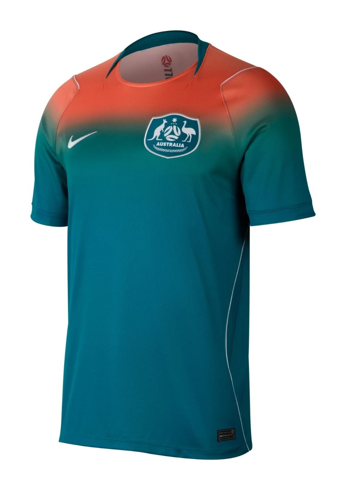 Australia 2026 away shirt front, deep green with coral fade