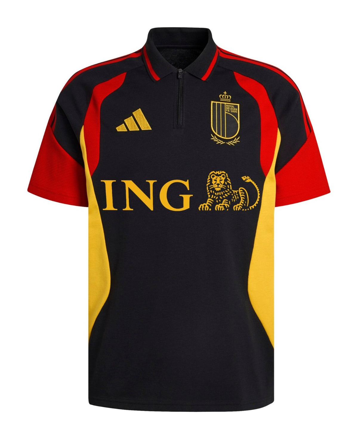 Belgium 2026 black training polo shirt front with ING sponsor