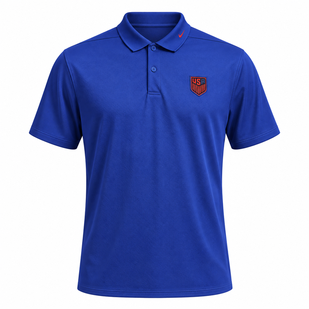 USA 2026 blue travel polo shirt front