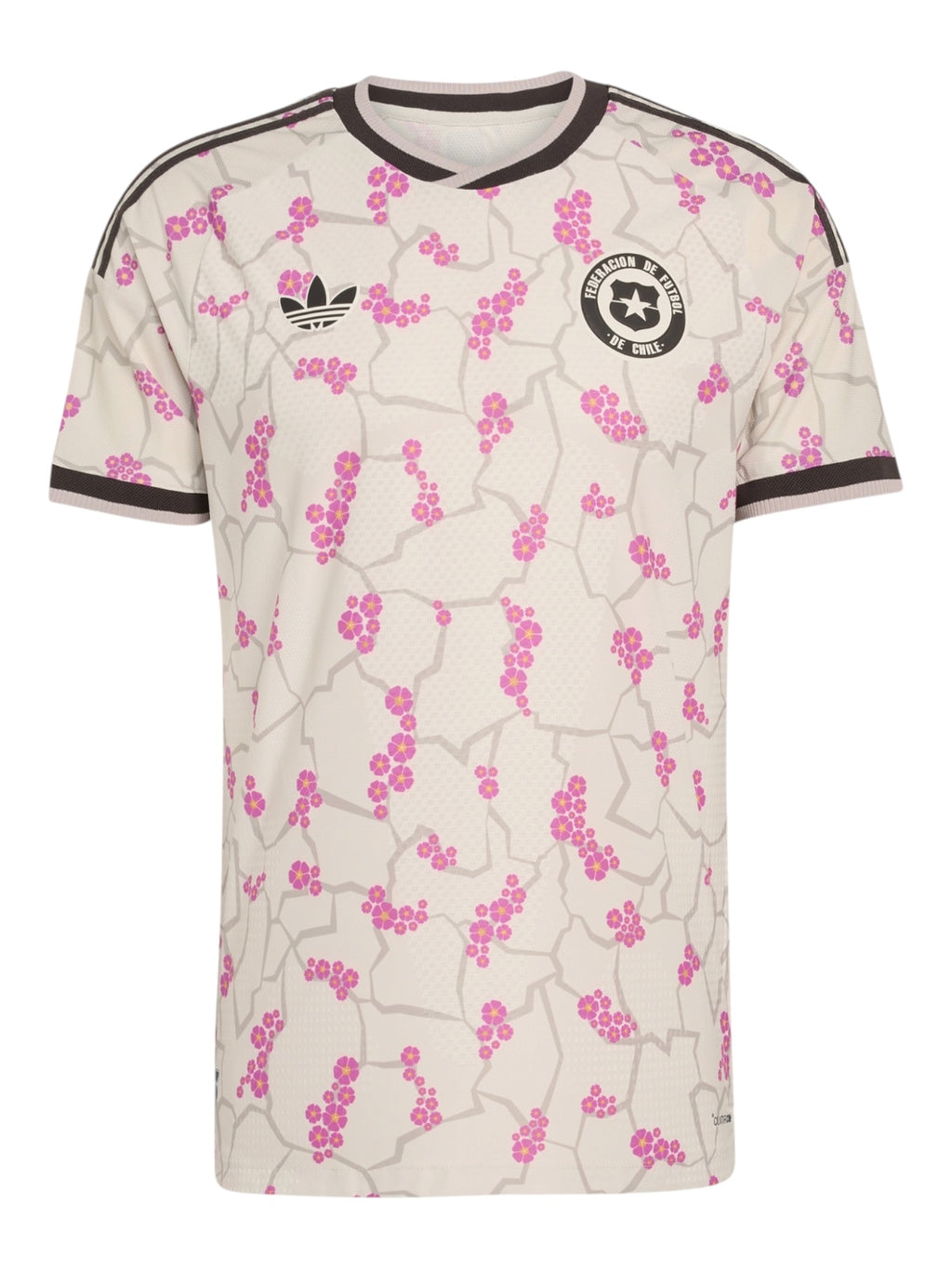 Chile 2026 away shirt front, cream with pink pattern