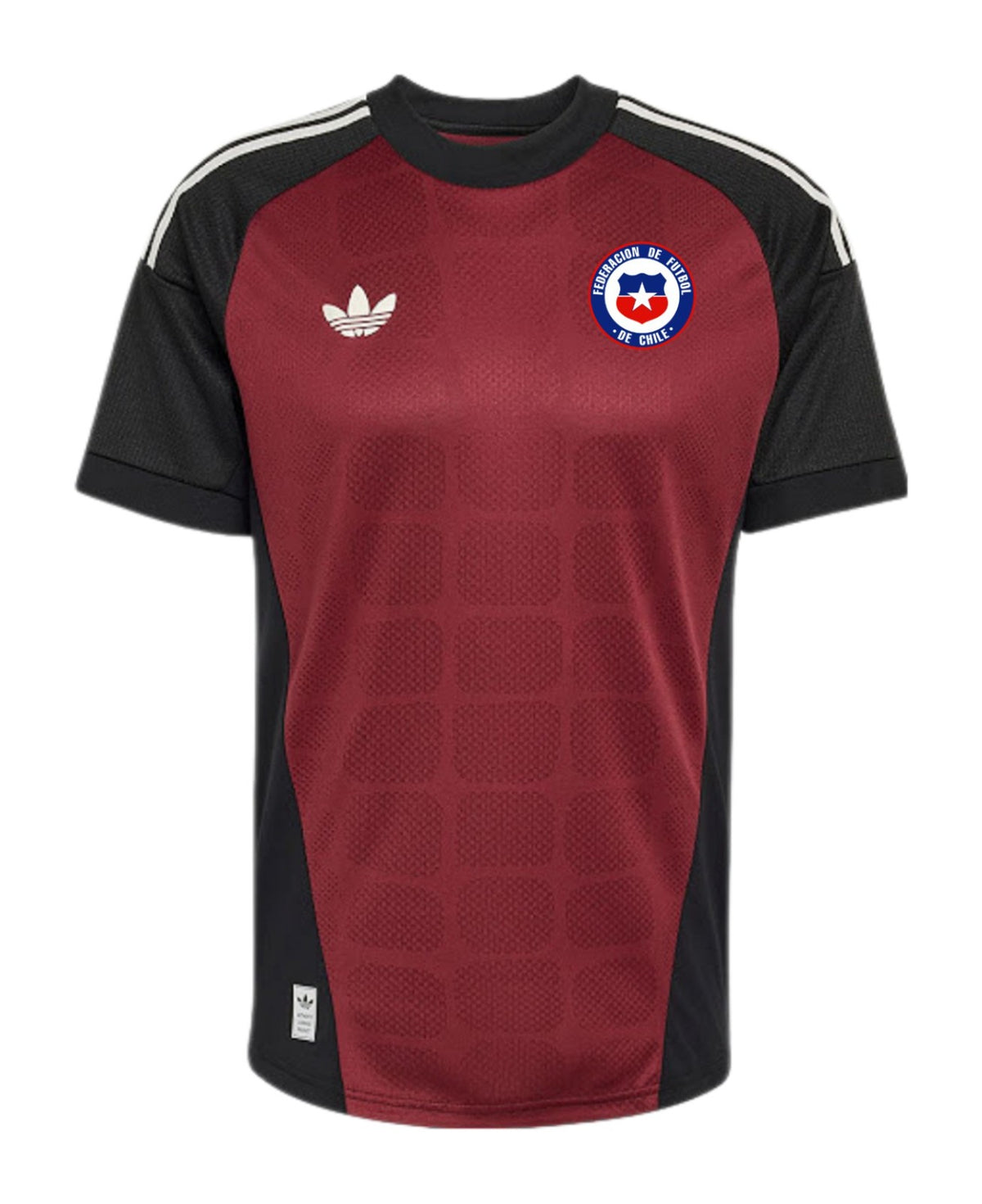 Chile 2026 red goalkeeper shirt front with black striped sleeves