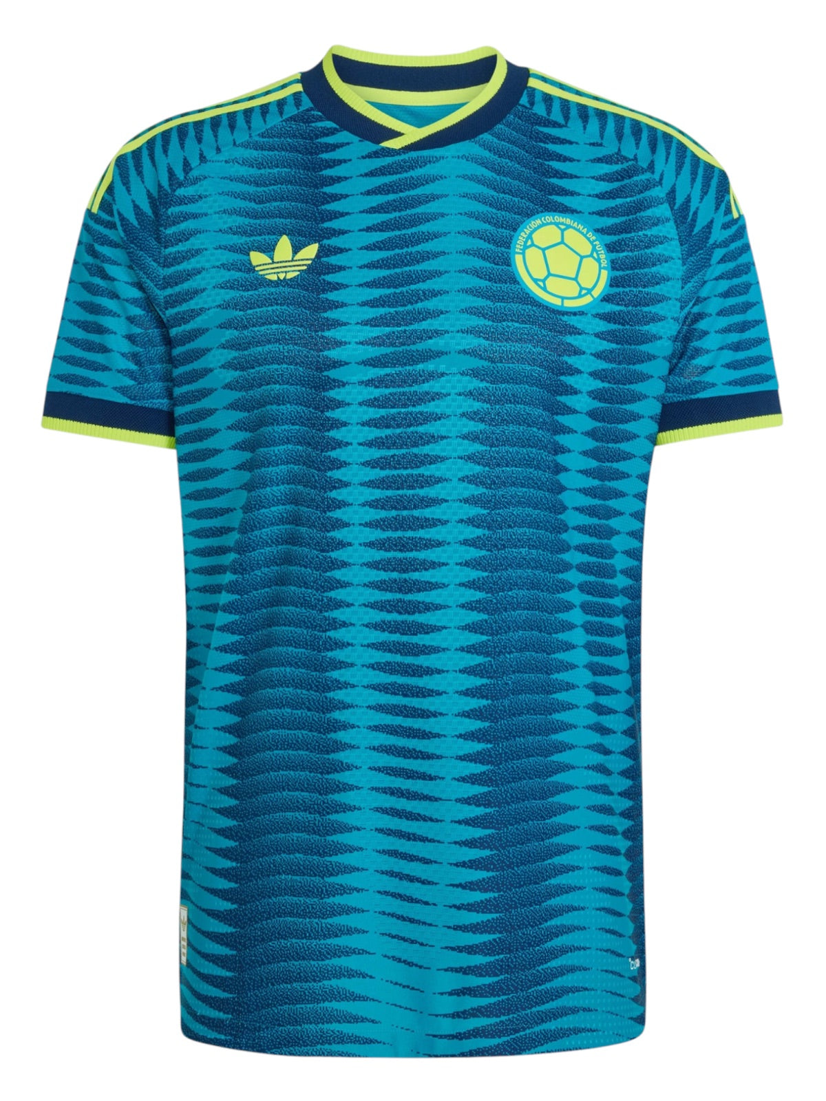 Colombia 2026 away shirt front, teal with wavy stripes