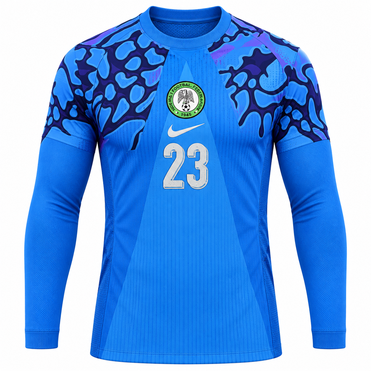 Nigeria 2026 blue goalkeeper shirt front, long sleeves