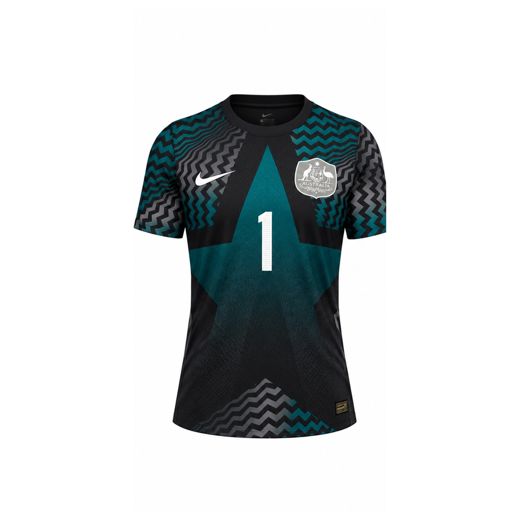 Australia 2026 black goalkeeper shirt front with number 1