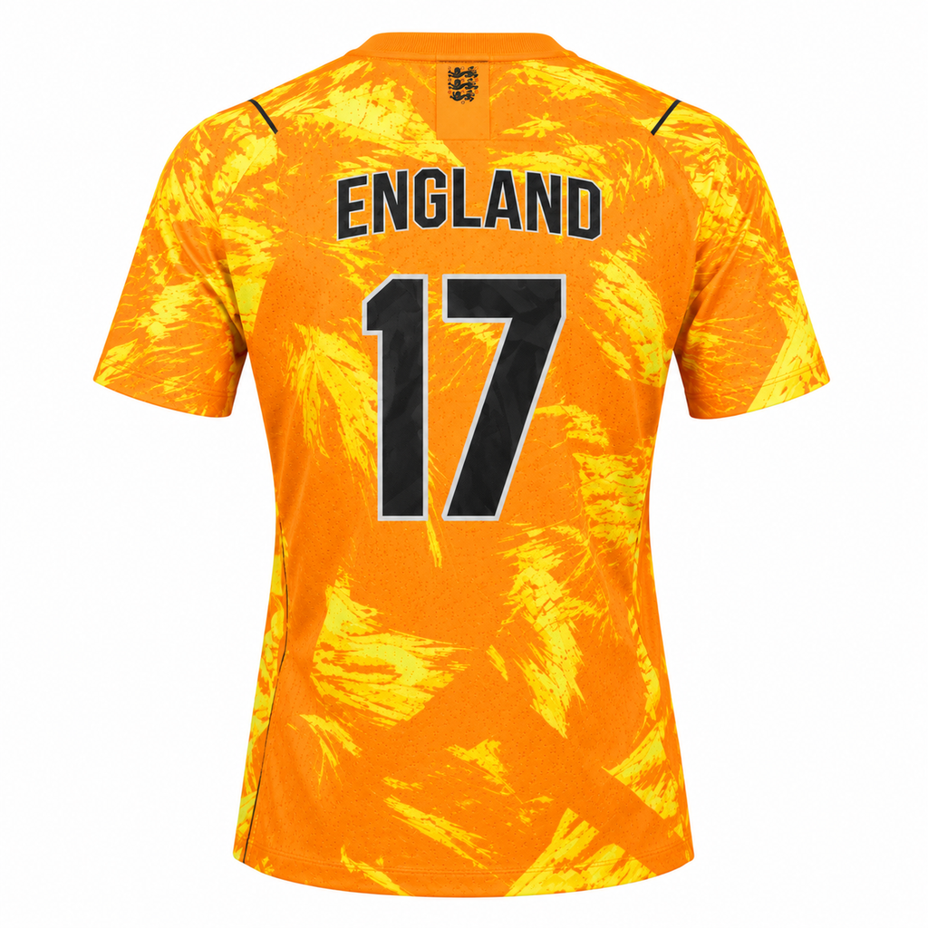 England 2026 orange goalkeeper shirt back with ENGLAND 17