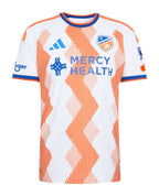 FC Cincinnati 2026 away shirt front, white Seven Hills kit with orange peaks
