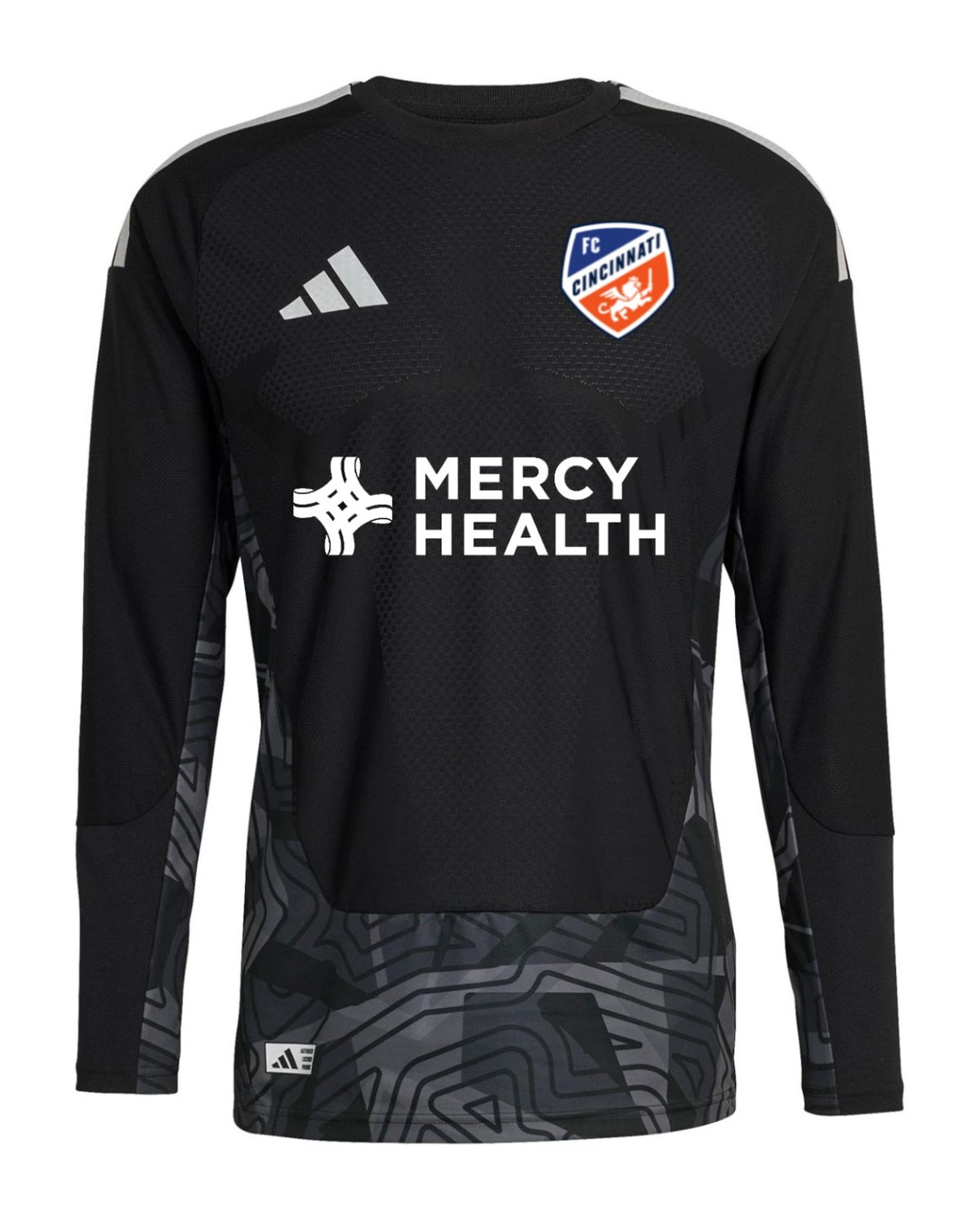FC Cincinnati 2026 black goalkeeper shirt front with grey patterned hem