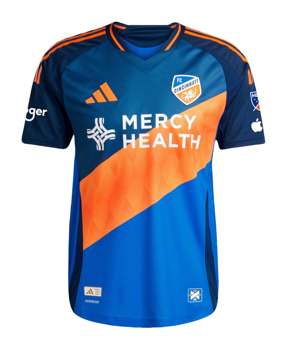 FC Cincinnati 2026 home shirt front, blue with orange diagonal sash