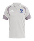 FC Cincinnati 2026 travel polo shirt front, light grey with white collar