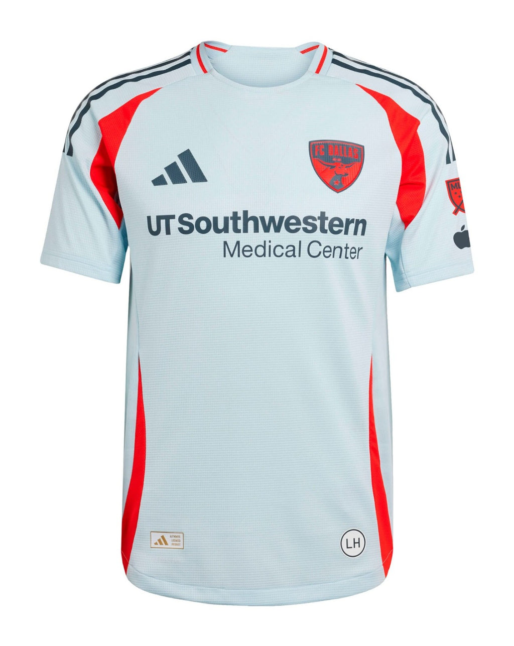 FC Dallas 2026 away shirt front, light blue Inferno kit with red flames