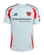 FC Dallas 2026 away shirt front, light blue Inferno kit with red flames