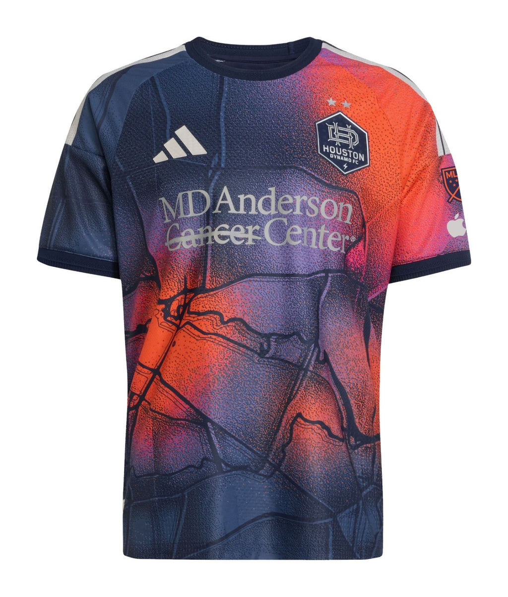 Houston Dynamo 2026 away shirt front, Mission Control kit with satellite map pattern
