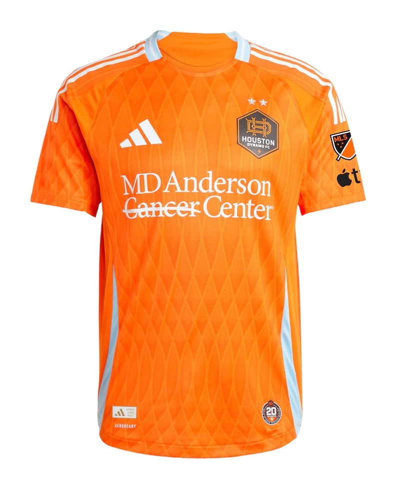 Houston Dynamo 2026 home shirt front, orange with tonal pattern