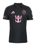 Inter Miami 2026 away shirt front, black Presagio kit with pink crest