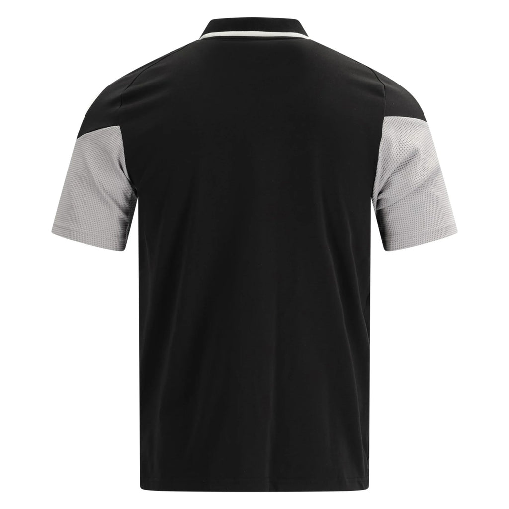 Inter Miami 2026 travel polo shirt back view, black with grey sleeves
