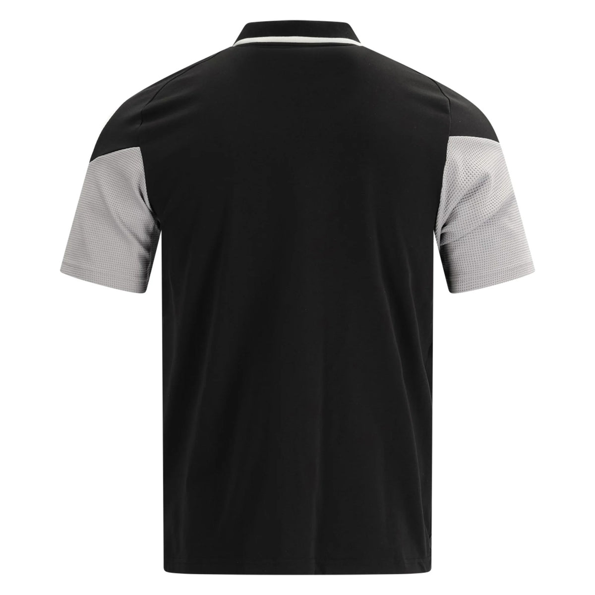 Inter Miami 2026 travel polo shirt back view, black with grey sleeves