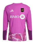 Los Angeles FC 2026 pink goalkeeper shirt front with purple sleeves