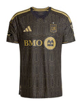 Los Angeles FC 2026 home shirt front, black and gold Art Deco pattern