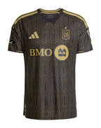 Los Angeles FC 2026 home shirt front, black and gold Art Deco pattern