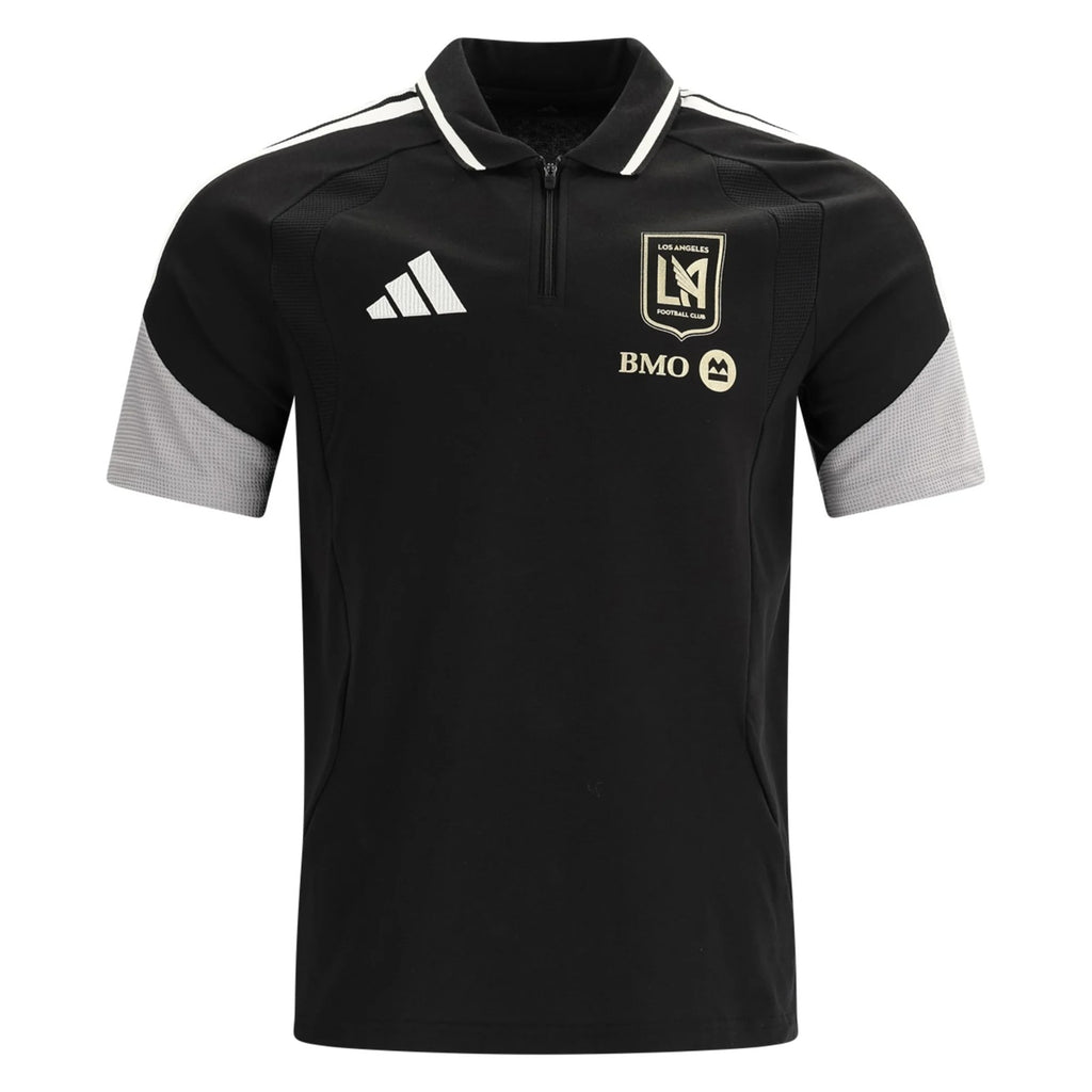 Los Angeles FC 2026 black travel polo shirt front with grey sleeves