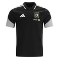 Los Angeles FC 2026 black travel polo shirt front with grey sleeves