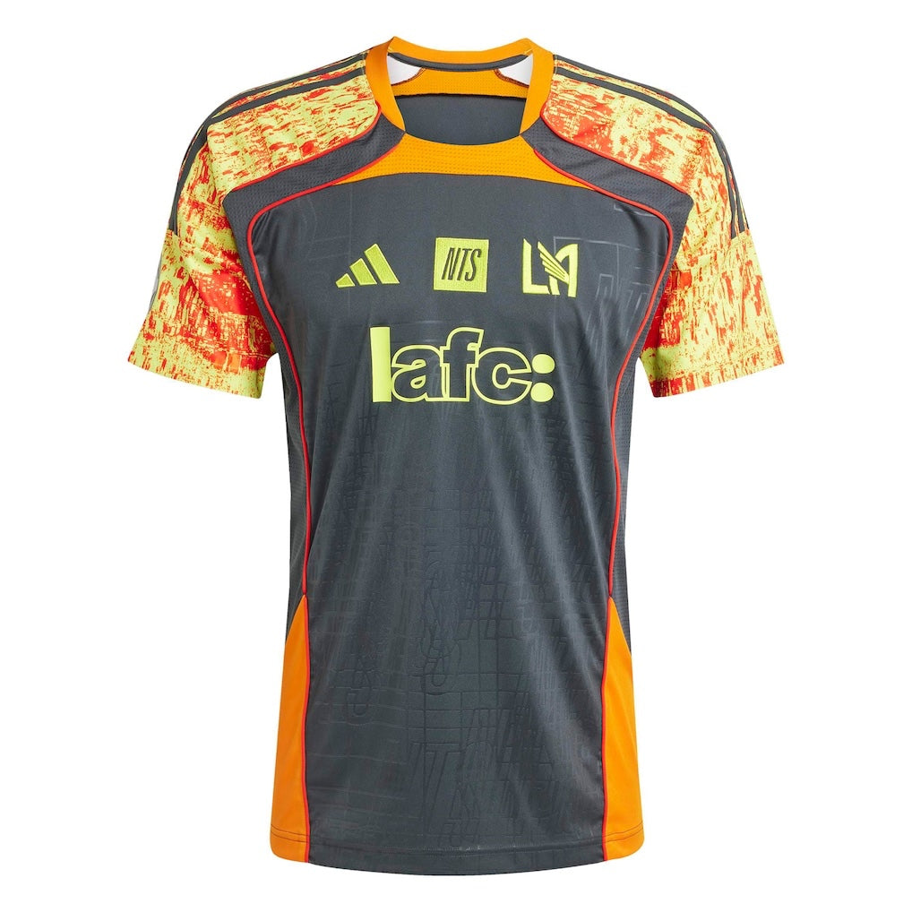 Los Angeles FC 2026 travel shirt front, charcoal with colourful sleeves