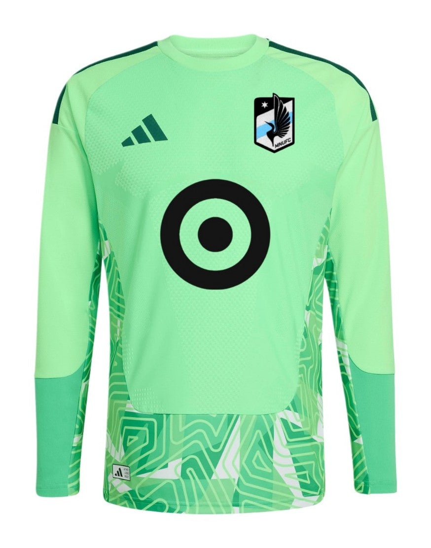 Minnesota United 2026 mint goalkeeper shirt front with black bullseye