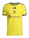 Nashville SC 2026 home shirt front, yellow Reverb kit with tricolour collar