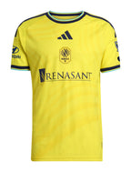 Nashville SC 2026 home shirt front, yellow Reverb kit with tricolour collar
