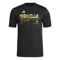 Nashville SC 2026 black travel shirt front with gold NASHVILLE graphic
