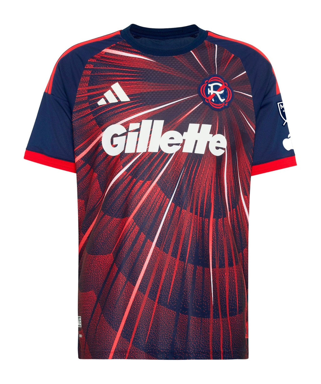 New England Revolution 2026 home shirt front, navy Independence Day kit with red starburst