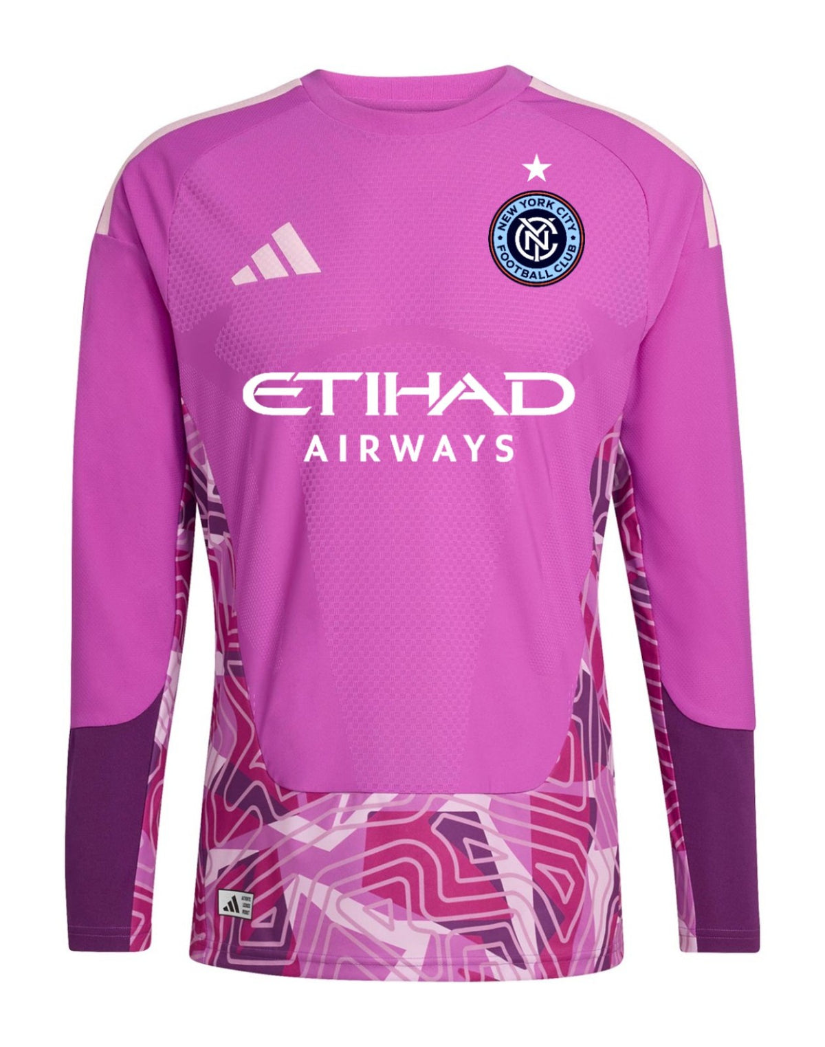 New York City FC 2026 pink goalkeeper shirt front with purple sleeves