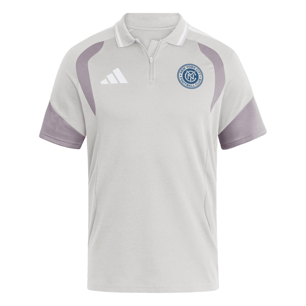New York City FC 2026 travel polo shirt front, light grey with white collar