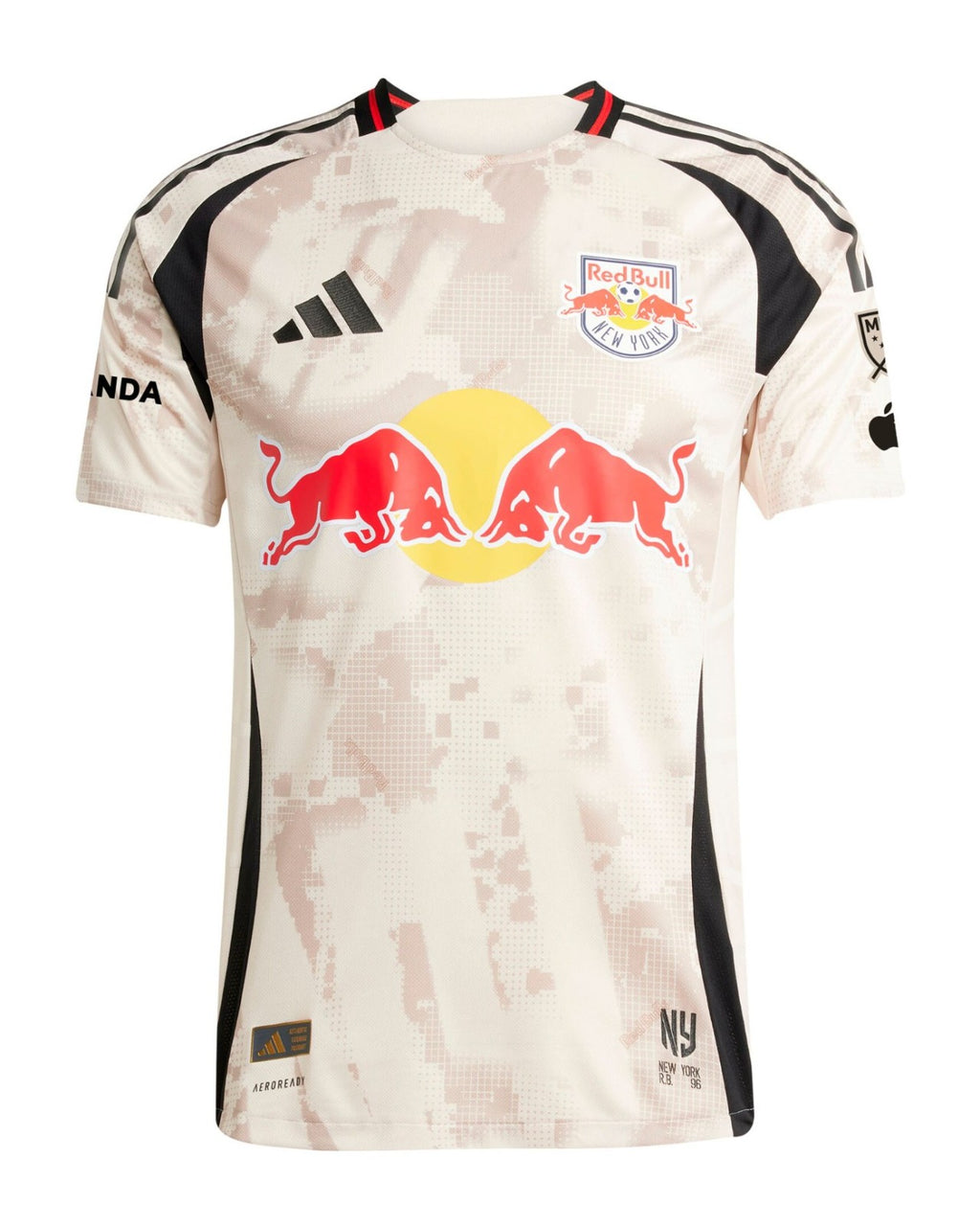 New York Red Bulls 2026 away shirt front in cream with black side panels