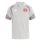 New York Red Bulls 2026 travel polo shirt front, light grey with white collar