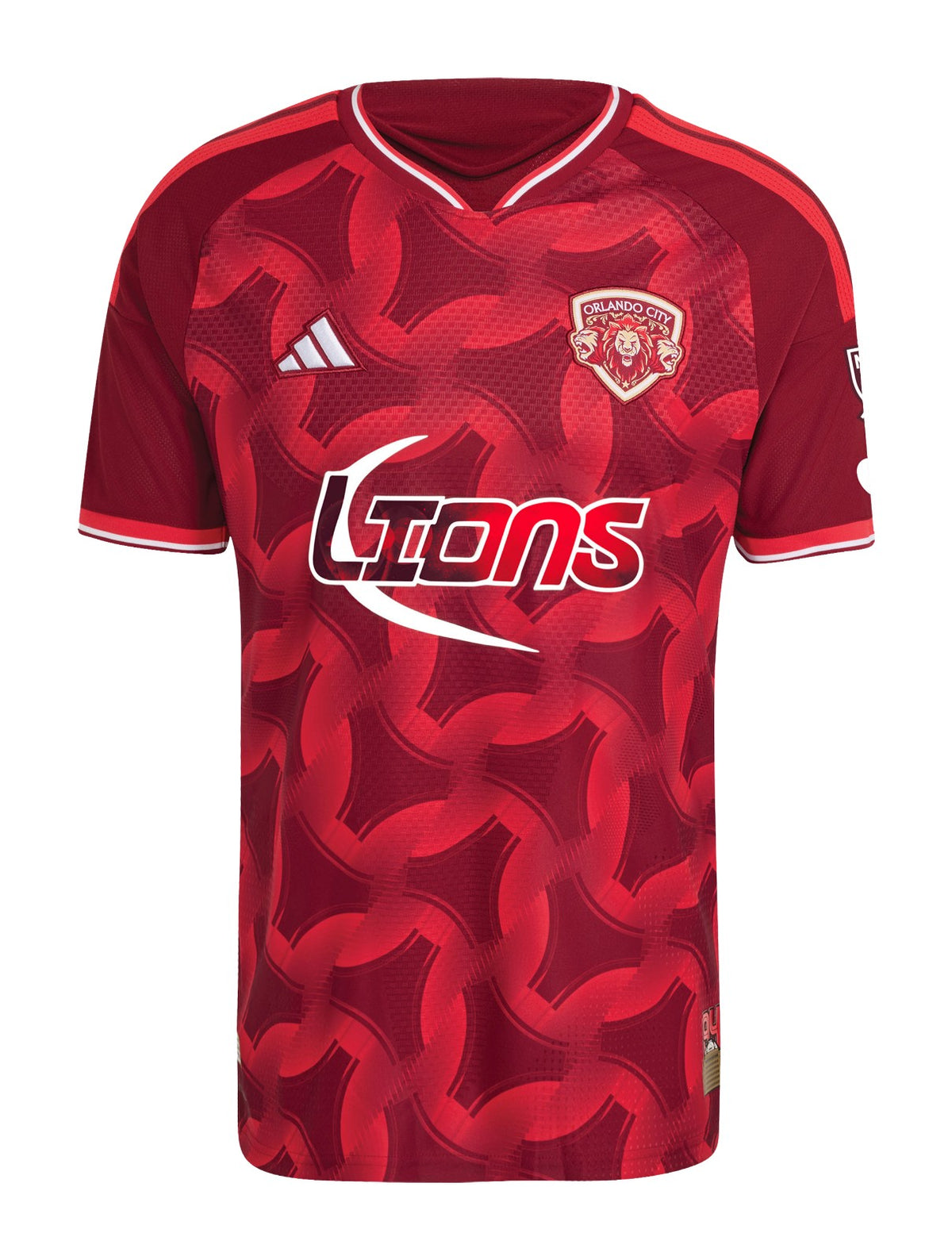 Orlando City 2026 third shirt front, red Archive kit with Lions wordmark
