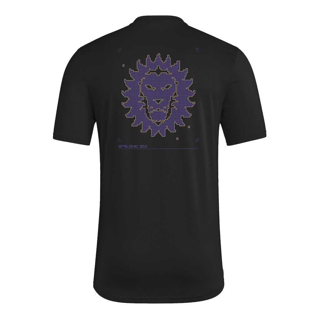 Orlando City 2026 black travel shirt back with lion crest