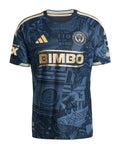Philadelphia Union 2026 home shirt front, navy 1776 design with gold stripes