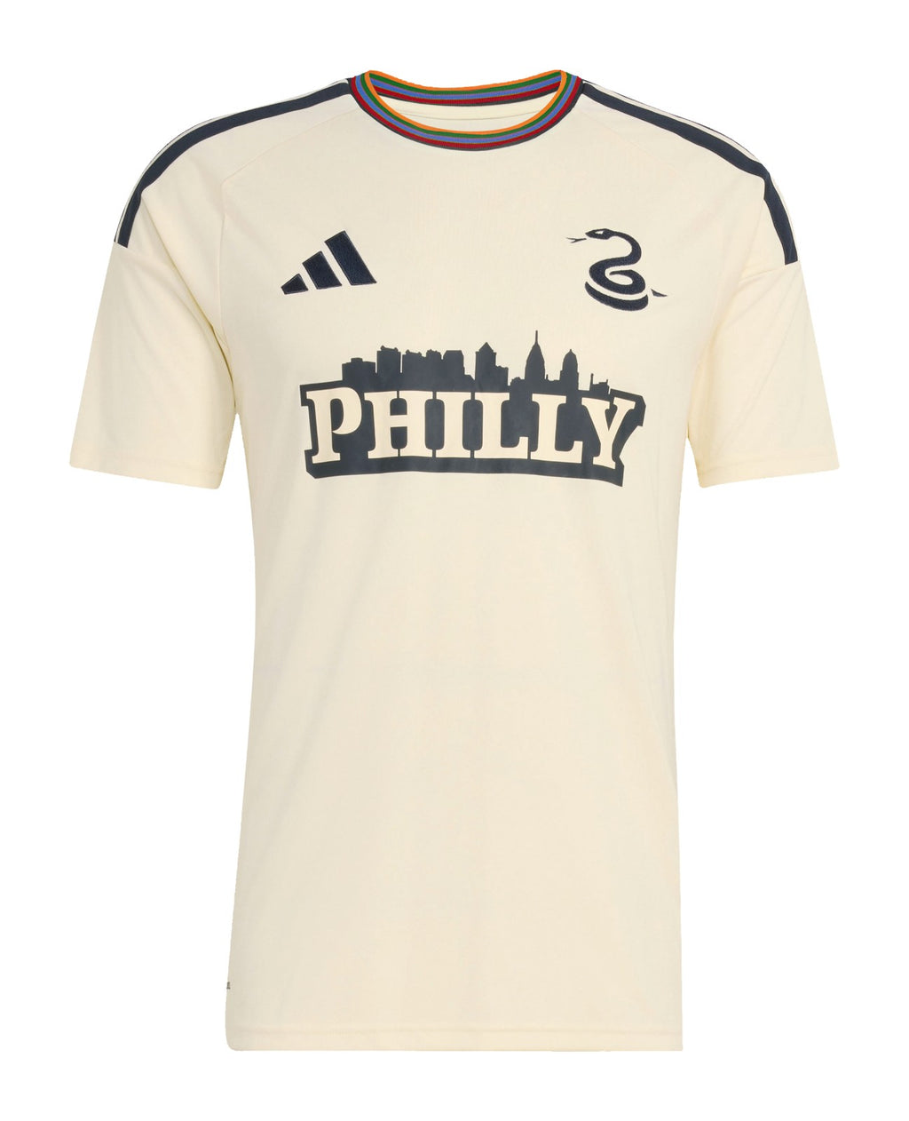 Philadelphia Union 2026 third shirt front, cream Philly design with skyline graphic