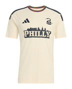 Philadelphia Union 2026 third shirt front, cream Philly design with skyline graphic