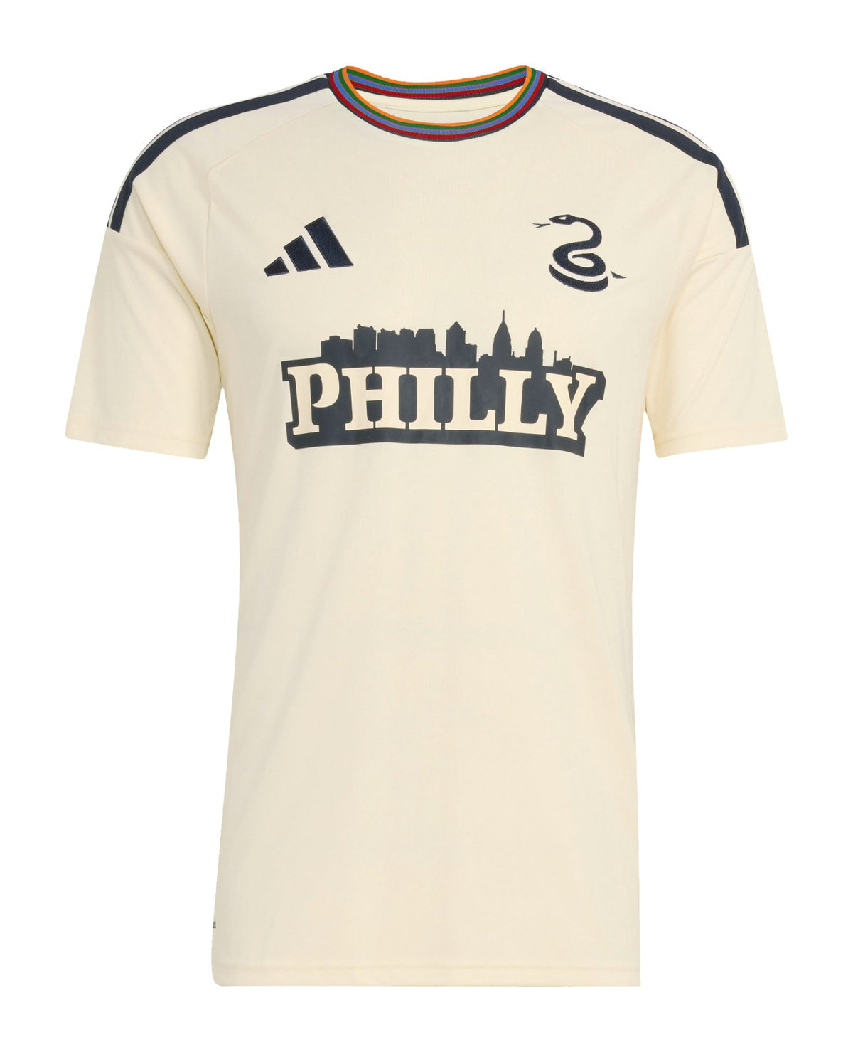 Philadelphia Union 2026 third shirt front, cream Philly design with skyline graphic
