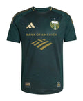 Portland Timbers 2026 home shirt front, dark green with gold sponsor