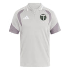 Portland Timbers 2026 travel polo shirt front, light grey with white collar