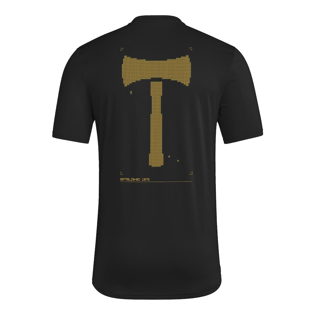 Portland Timbers 2026 black travel shirt back with gold axe