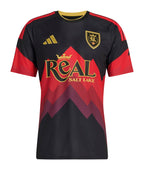 Real Salt Lake 2026 third shirt front, Black Diamond kit with claret peaks and gold wordmark