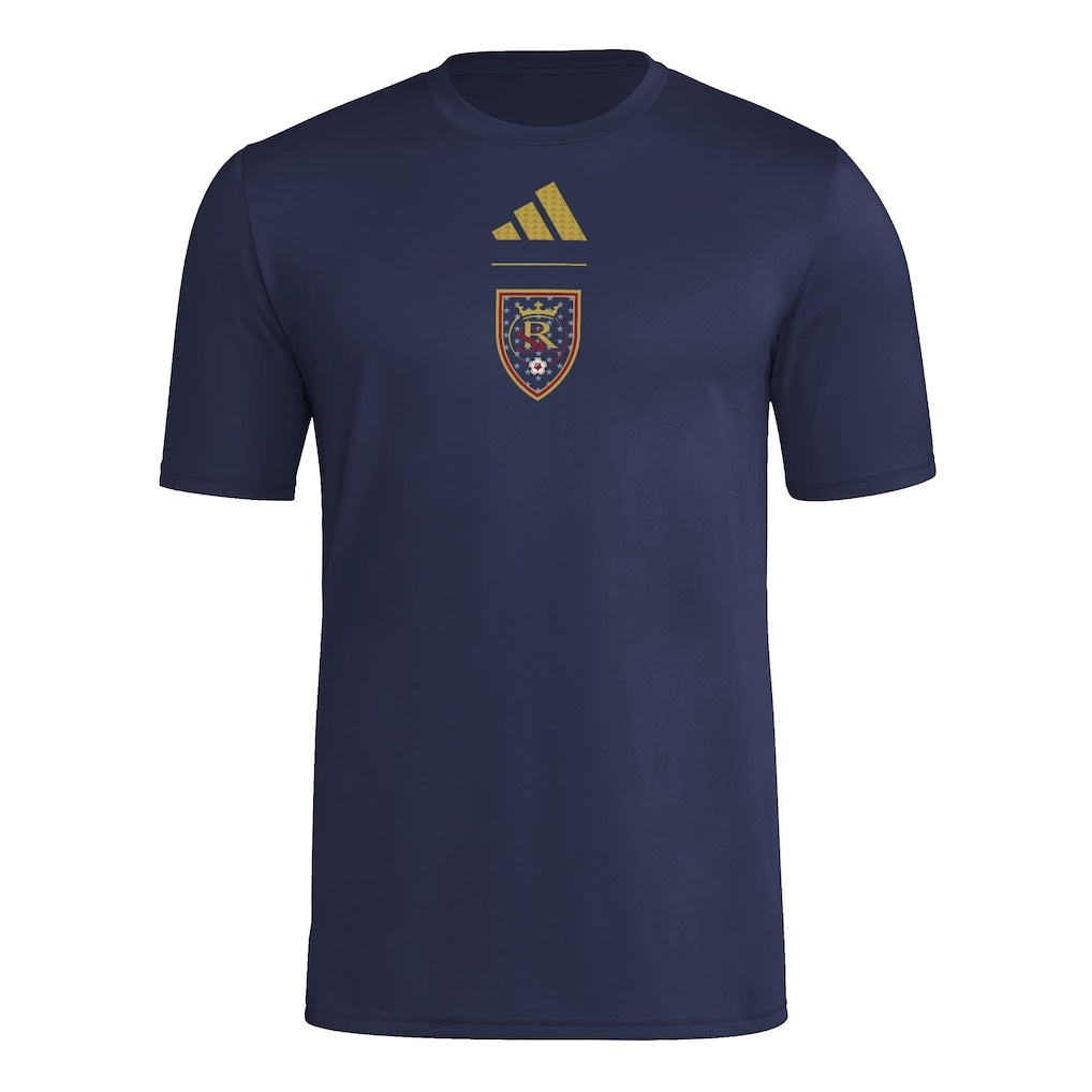 Real Salt Lake 2026 navy training shirt front with gold crest