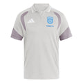 San Diego FC 2026 travel polo shirt front, light grey with white collar