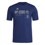 San Diego FC 2026 navy travel shirt front with SAN DIEGO FC graphic