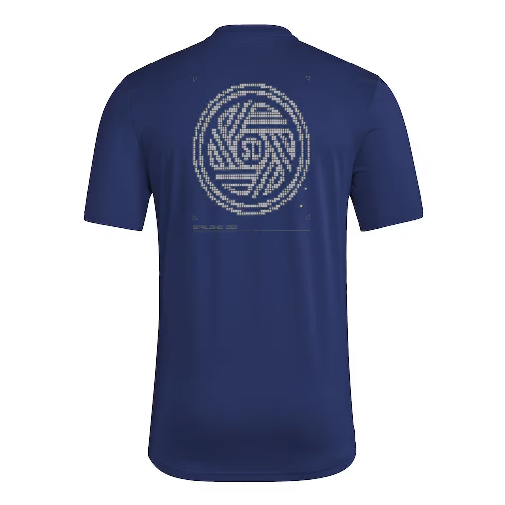 San Diego FC 2026 navy travel shirt back with large crest