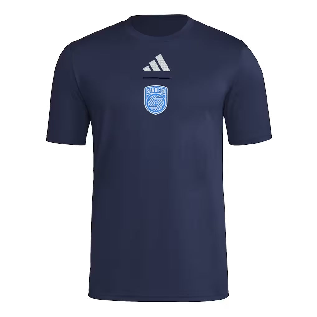 San Diego FC 2026 crest travel shirt front in dark navy